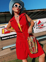 floral printed vinyl wash bag with zipper and handle vintage 1960's