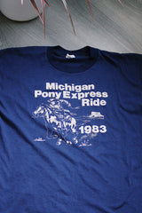 short sleeve navy graphic tee 1983 with cowboy