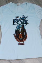 short sleeve baby blue graphic tee women's vintage 1980's