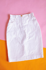 High Waisted White Denim Skirt