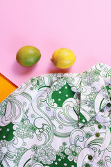 floral printed long sleeve button up blouse with collar in white and green floral print vintage 1970's women's