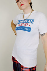 short sleeve white American top 40 1980's graphic tee