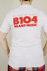 short sleeve white American top 40 1980's graphic tee