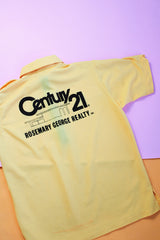 short sleeve yellow ribbed polyester half zip collared bowling shirt vintage 1970's