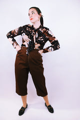 1940's vintage pedal pusher pants in chocolate brown