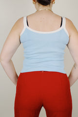 spaghetti strap cotton tank top in baby blue with ms. river rat graphic vintage 1972