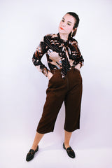1940's vintage pedal pusher pants in chocolate brown