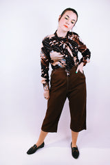 1940's vintage pedal pusher pants in chocolate brown