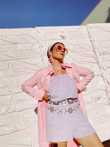 terrycloth lavender purple strapless romper with front tie 1970's vintage