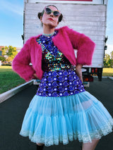 baby blue sheer crinoline skirt with lace trim 1960's