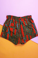 red printed 1960's men's vintage swim trunk shorts in cotton material