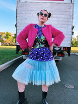 hot pink faux fur cropped reversible jacket women's vintage 1980's