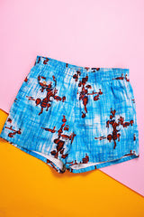 blue and red hawaiian printed vintage 1950's swim trunk shorts in cotton