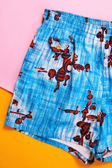 blue and red hawaiian printed vintage 1950's swim trunk shorts in cotton