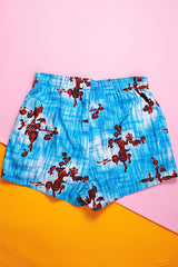 blue and red hawaiian printed vintage 1950's swim trunk shorts in cotton