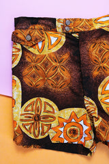 green and brown hawaiian print men's vintage 1970's swim trunks cotton