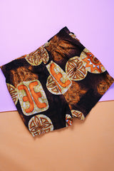 green and brown hawaiian print men's vintage 1970's swim trunks cotton