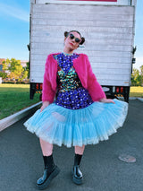 baby blue sheer crinoline skirt with lace trim 1960's