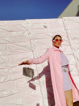 pink long sleeve button up shirt dress with collar and matching tie belt vintage 1980's