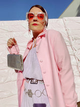 pink long sleeve button up shirt dress with collar and matching tie belt vintage 1980's