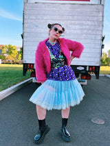 hot pink faux fur cropped reversible jacket women's vintage 1980's