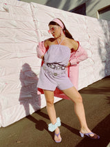 terrycloth lavender purple strapless romper with front tie 1970's vintage