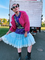 baby blue sheer crinoline skirt with lace trim 1960's