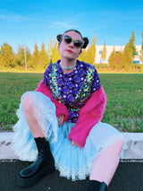 baby blue sheer crinoline skirt with lace trim 1960's