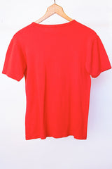 short sleeve red vintage graphic tee with germany written in various languages