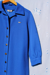 long sleeve mid length blue shirt dress with collar vintage 1960's