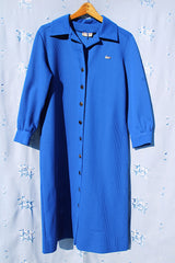 long sleeve mid length blue shirt dress with collar vintage 1960's