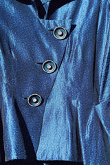 1950's vintage blue statin evening jacket with diagonal lapel with collar