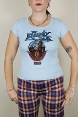 short sleeve baby blue graphic tee women's vintage 1980's