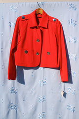 long sleeve bright red cropped jacket with big silver buttons vintage 1980's