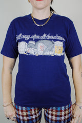 short sleeve navy blue graphic tee 1985