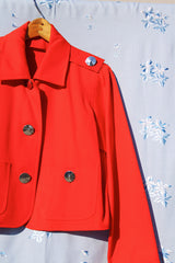 long sleeve bright red cropped jacket with big silver buttons vintage 1980's