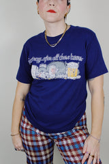 short sleeve navy blue graphic tee 1985