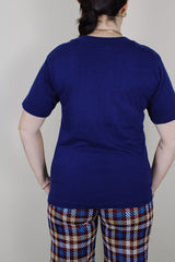short sleeve navy blue graphic tee 1985