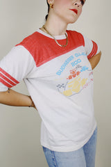 short sleeve white and red graphic ringer tee 1980's