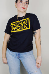 short sleeve black cotton Men At Work tee from 1983