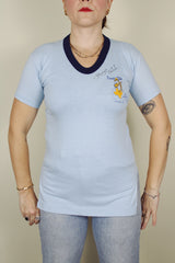 baby blue short sleeve v shaped neck vintage tee ernest tubb 1981