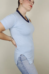 baby blue short sleeve v shaped neck vintage tee ernest tubb 1981