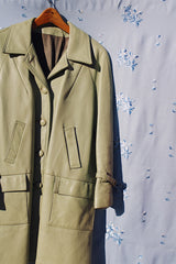 pastel green long sleeve leather jacket buttons up the front and collar 1960's vintage