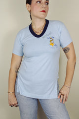 baby blue short sleeve v shaped neck vintage tee ernest tubb 1981