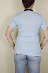 baby blue short sleeve v shaped neck vintage tee ernest tubb 1981