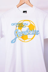 short sleeve white t-shirt with soccer ball graphic vintage 1980's