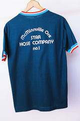 short sleeve navy t-shirt with pepsi patch and red white and blue ribbed trim vintage 1970's