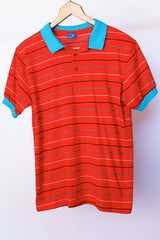 short sleeve red striped polo t-shirt vintage 1980's