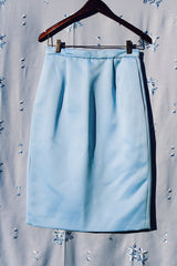baby blue satin high waisted pencil skirt vintage 1980's