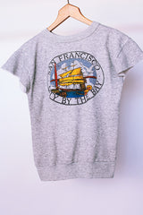 short sleeve gray sweater cotton blend with boat graphic vintage 1980's